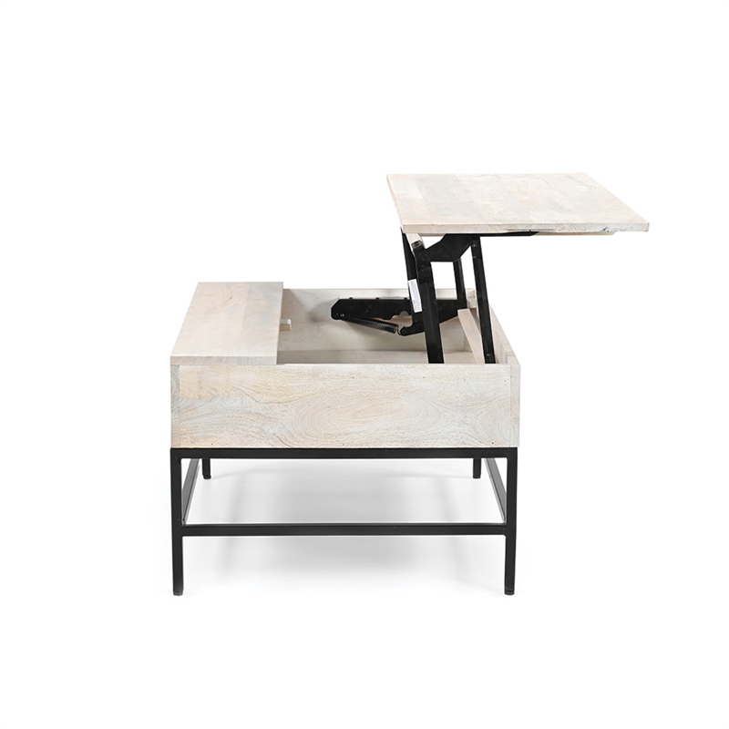 Pemberly Row Lift Top Storage Coffee Table with Natural Finish in White Color