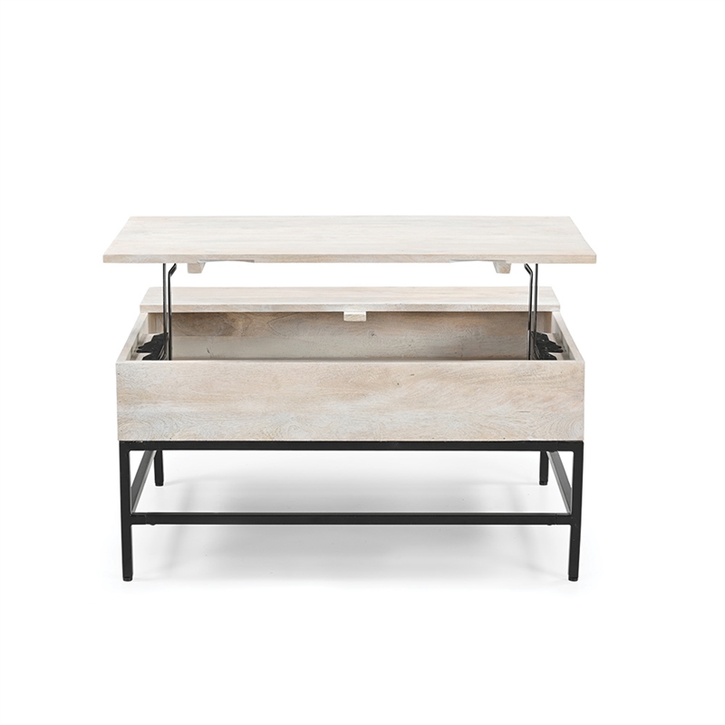 Pemberly Row Lift Top Storage Coffee Table with Natural Finish in White Color