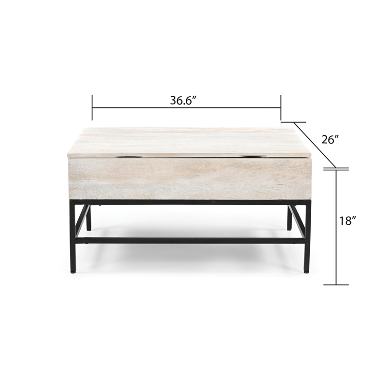 Pemberly Row Lift Top Storage Coffee Table with Natural Finish in White Color