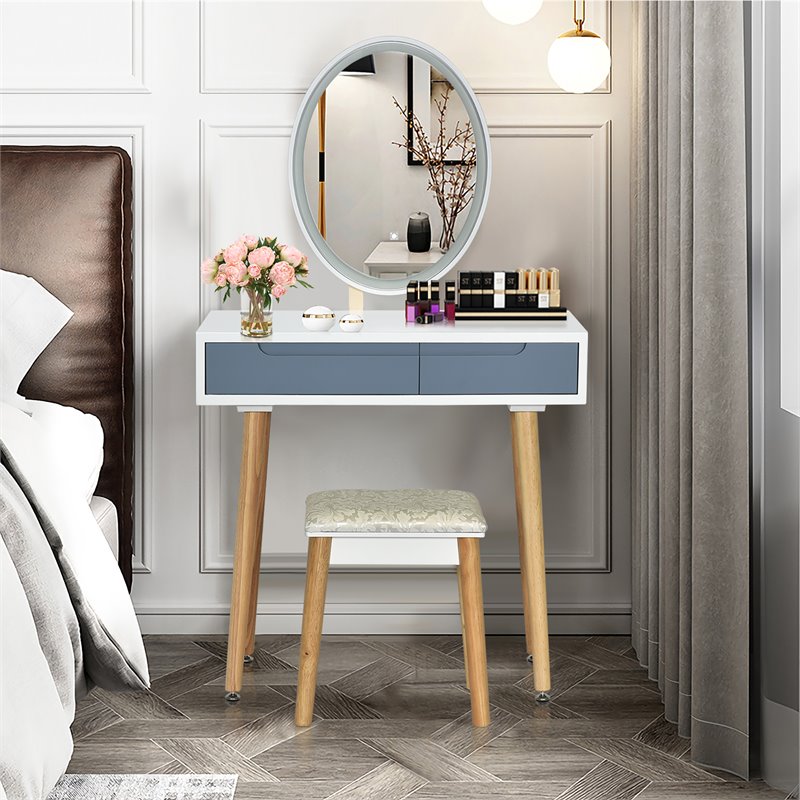 Pemberly Row Touch Screen 3 Lighting Modes Dressing/Makeup Vanity Set in Gray