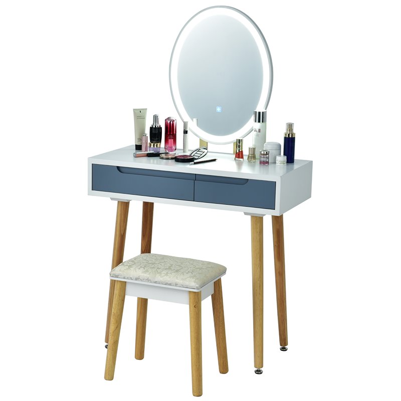 Pemberly Row Touch Screen 3 Lighting Modes Dressing/Makeup Vanity Set in Gray