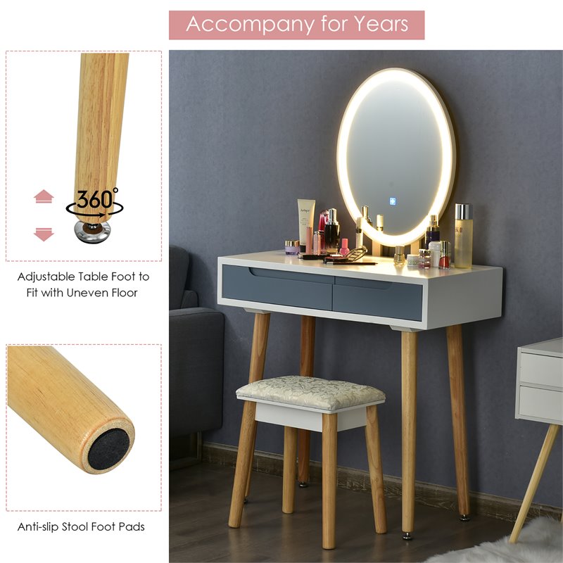 Pemberly Row Touch Screen 3 Lighting Modes Dressing/Makeup Vanity Set in Gray