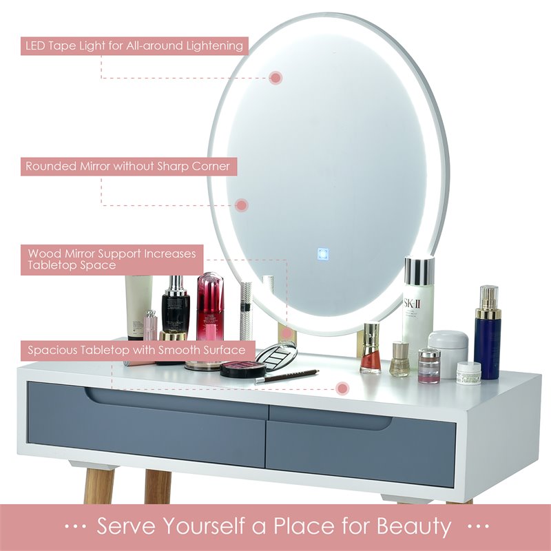 Pemberly Row Touch Screen 3 Lighting Modes Dressing/Makeup Vanity Set in Gray