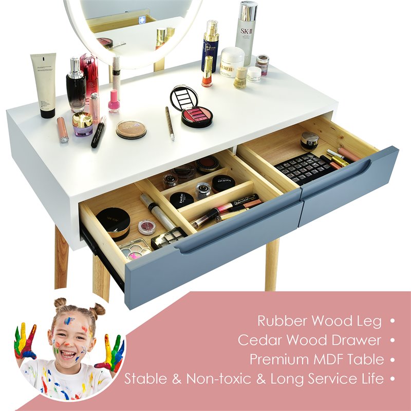 Pemberly Row Touch Screen 3 Lighting Modes Dressing/Makeup Vanity Set in Gray