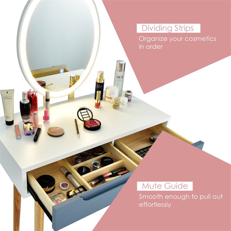 Pemberly Row Touch Screen 3 Lighting Modes Dressing/Makeup Vanity Set in Gray