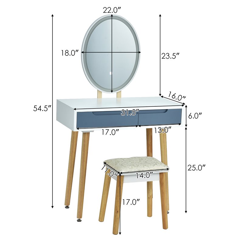 Pemberly Row Touch Screen 3 Lighting Modes Dressing/Makeup Vanity Set in Gray