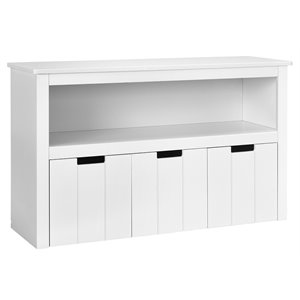 pemberly row 3-drawer wood kid toy storage cabinet chest with wheels in white