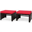 Pemberly Row Patio Rattan Ottomans/Footrests in Red Cushioned Seat (Set of 2)