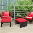 Pemberly Row Patio Rattan Ottomans/Footrests in Red Cushioned Seat (Set of 2)
