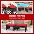 Pemberly Row Patio Rattan Ottomans/Footrests in Red Cushioned Seat (Set of 2)
