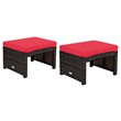 Pemberly Row Patio Rattan Ottomans/Footrests in Red Cushioned Seat (Set of 2)