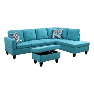 Pemberly Row L Shaped Green Couch w/ Storage Ottoman(Pillows Included)