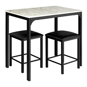 Pemberly Row 3-piece MDF & PU Leather Dining Set w/ Table & 2 Stools in White