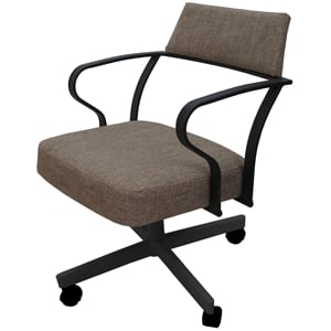 Pemberly Row Swivel Tilt Metal Dining Caster Chair-Basin Beige Fabric-Gray Frame