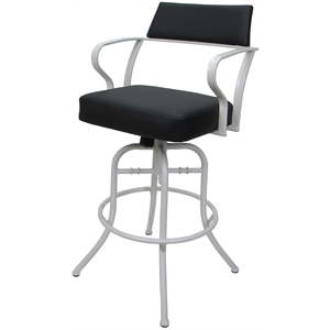 Pemberly Row Swivel Tilt Bar 30&quot Metal Bar Stool - Black Vinyl - White Frame