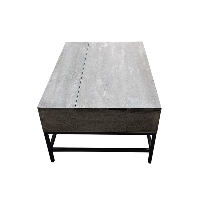 Pemberly Row Lift Top Storage Coffee Table with Natural Finish in Gray Color