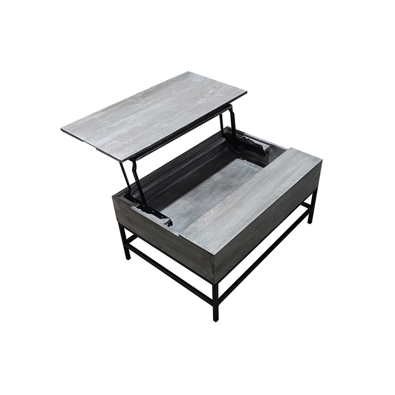 Pemberly Row Lift Top Storage Coffee Table with Natural Finish in Gray Color