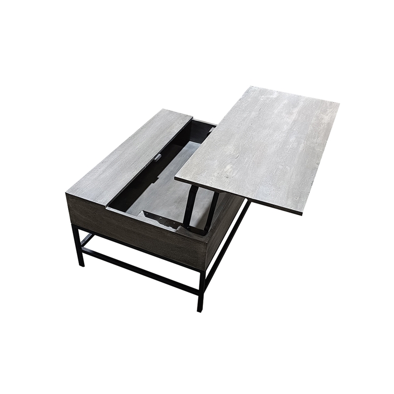 Pemberly Row Lift Top Storage Coffee Table with Natural Finish in Gray Color