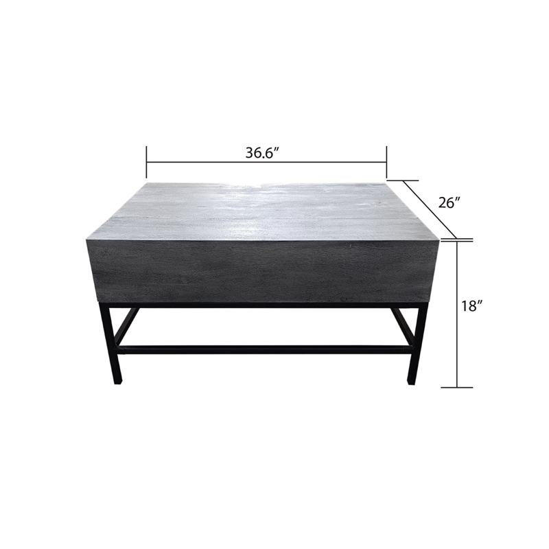 Pemberly Row Lift Top Storage Coffee Table with Natural Finish in Gray Color