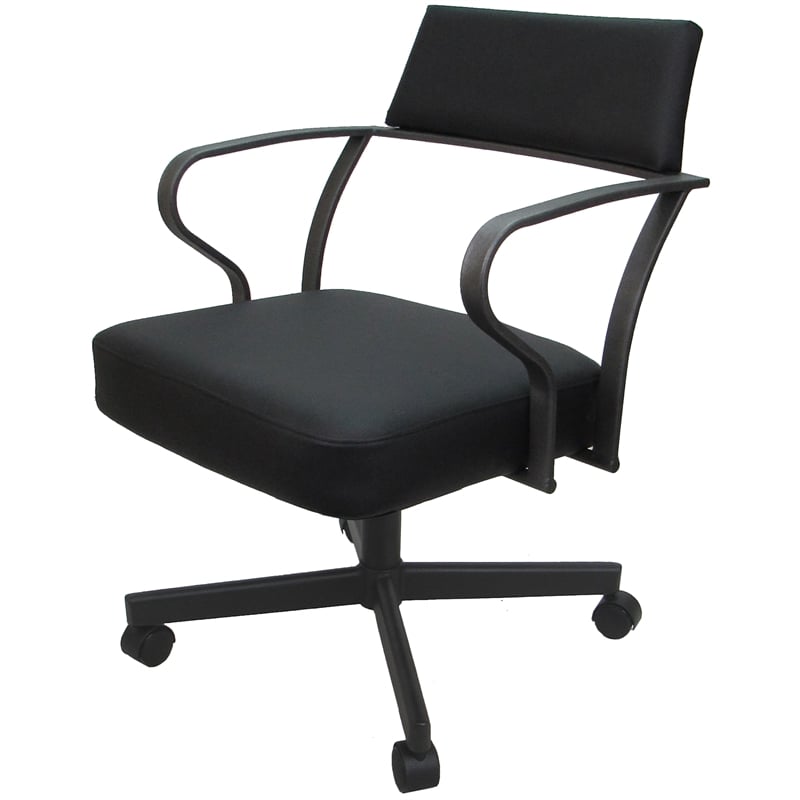 Pemberly Row Swivel Tilt Metal Dining Caster Chair-Black vinyl- Gray metal frame