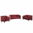 Pemberly Row 3 Pcs Red Microfiber Living Room Set Modern Velvet Sofa Set pillow