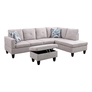 Pemberly Row L Shaped Gray Couch w/ Storage Ottoman(Pillows Included) Microfiber