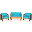 Pemberly Row 4-piece Wood & Sponge Patio Furniture Set w/ Armrest in Turquoise