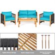 Pemberly Row 4-piece Wood & Sponge Patio Furniture Set w/ Armrest in Turquoise