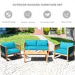 Pemberly Row 4-piece Wood & Sponge Patio Furniture Set w/ Armrest in Turquoise