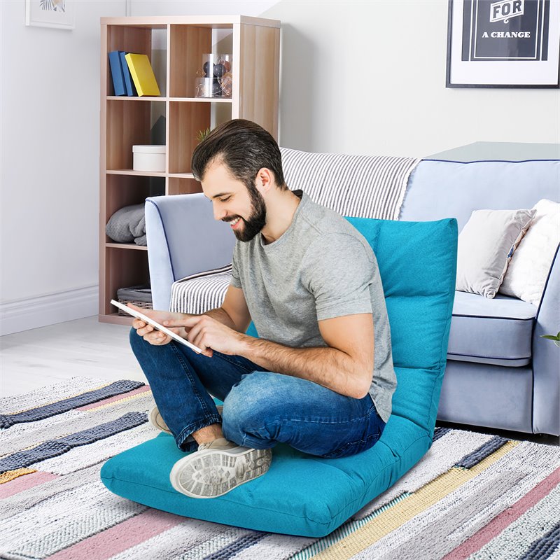 Pemberly Row Cotton Adjustable 14-Position Floor Gaming Sofa Chair-Peacock Blue