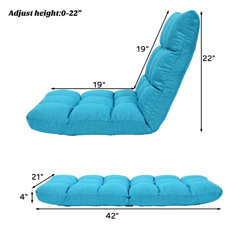 Pemberly Row Cotton Adjustable 14-Position Floor Gaming Sofa Chair-Peacock Blue
