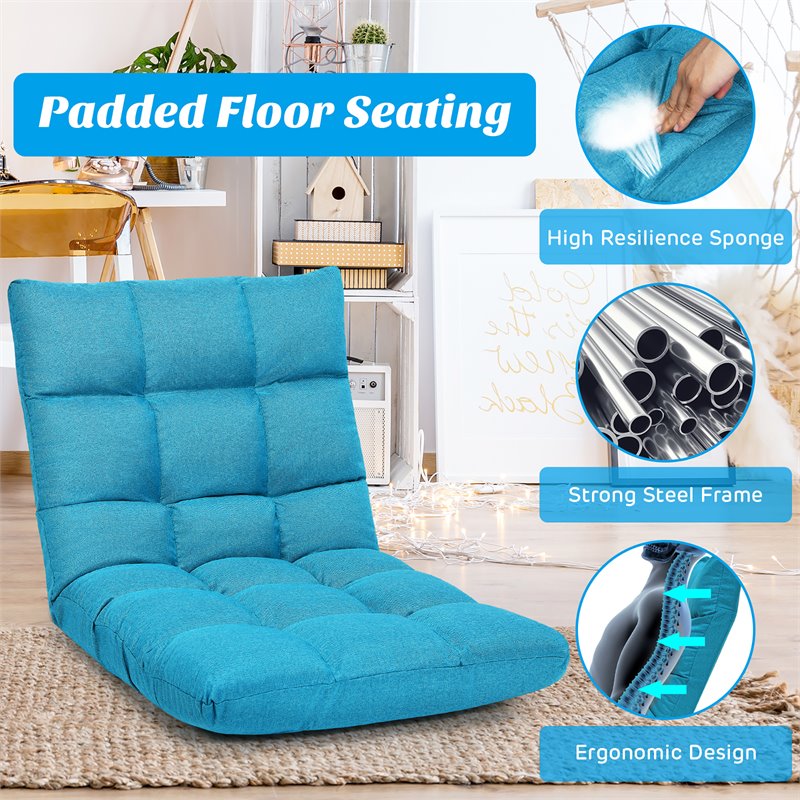 Pemberly Row Cotton Adjustable 14-Position Floor Gaming Sofa Chair-Peacock Blue
