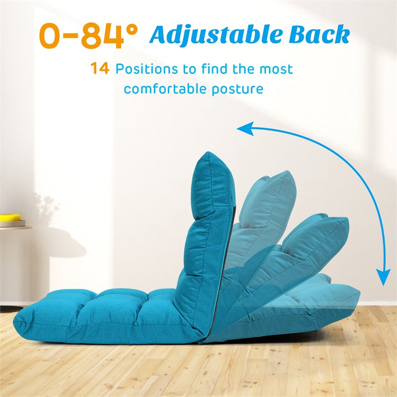 Pemberly Row Cotton Adjustable 14-Position Floor Gaming Sofa Chair-Peacock Blue