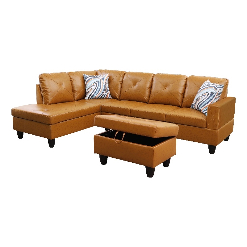 Pemberly Row L Shaped Ginger Couch with Ottoman(Pillows Included) Microfiber