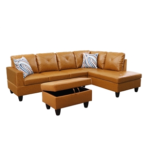 Pemberley Row Flannelette Ginger Sectional Sofa Rectangular Modern Design Unassembled