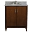 Pemberly Row Single Oval Sink Solid Wood Vanity in Walnut/Gray Granite Stone