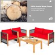 Pemberly Row 4-piece Acacia Wood Patio Conversation Set with Cushions in Red
