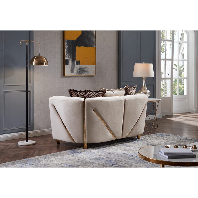 Pemberly Row Thick Velvet Fabric Upholstered Loveseat Made With Wood in Beige
