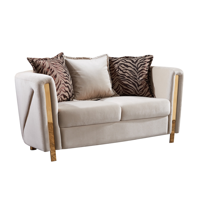 Pemberly Row Thick Velvet Fabric Upholstered Loveseat Made With Wood in Beige