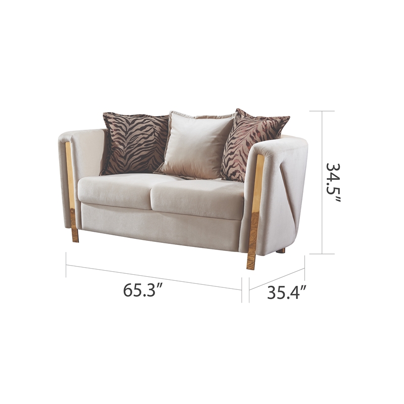 Pemberly Row Thick Velvet Fabric Upholstered Loveseat Made With Wood in Beige