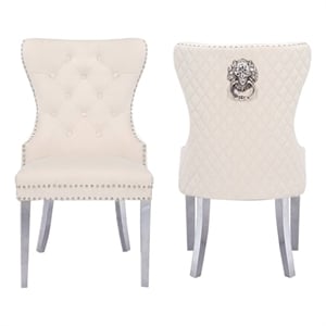 Pemberly Row Stainless Steel 2 Piece Chair Finish with Velvet Fabric in Beige