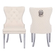 Pemberly Row Stainless Steel 2 Piece Chair Finish with Velvet Fabric in Beige