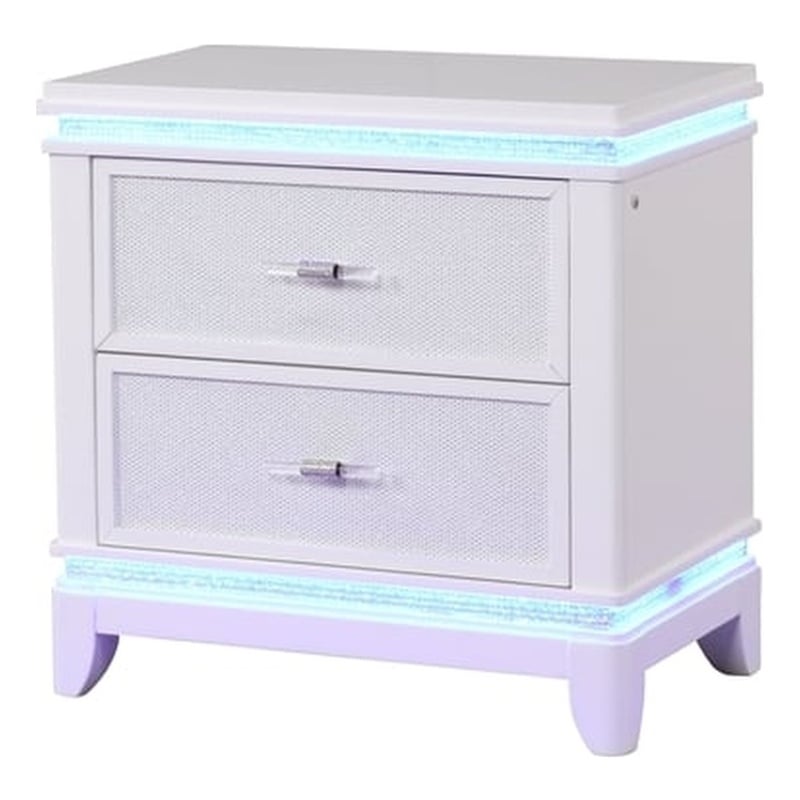 Pemberly Row Modern 2-Drawer Nightstand Made with Wood and LED in Milky White