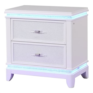 Pemberly Row Modern 2-Drawer Nightstand Made with Wood and LED in Milky White