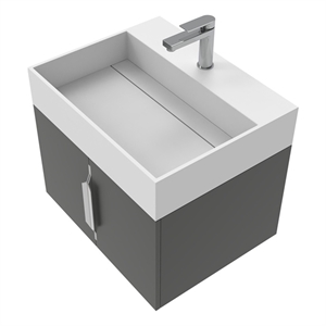 Pemberly Row 24&quot Black Wood Floating Vanity White Top and Brushed Nickel Trim