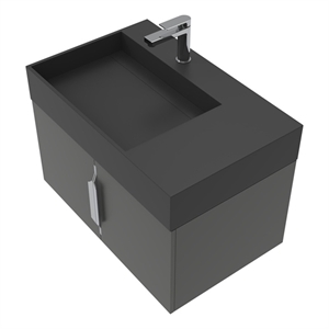 Pemberly Row 24&quot Black Wood Floating Vanity Black Top and Brushed Nickel Trim