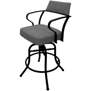 Pemberly Row Swivel Tilt Bar 30&quot Metal Bar Stool-Mojave Gray Fabric-Black Frame