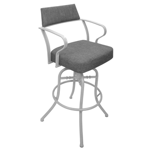 Pemberly Row Swivel Tilt Bar 30&quot Metal Bar Stool-Mojave Gray fabric-White frame