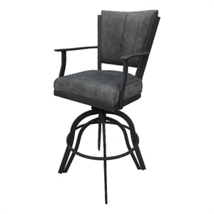 Pemberly Row 30&quot Swivel Metal Bar Stool-Outlier Charcoal Gray Fabric-Gray Frame