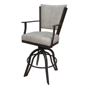 Pemberly Row 30&quot Swivel Metal Bar Stool-Outlier Stucco Beige Fabric-Brown Frame